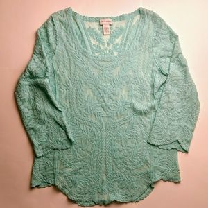 Soft Surroundings Lace Top Blouse Tunic Blue Large